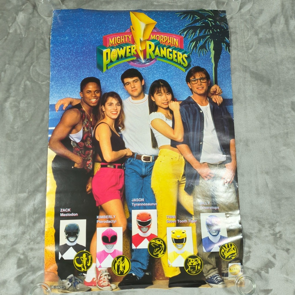 Vintage Mighty Morphin Power Rangers Poster 1993 Group Saban 21x32 Super Hero